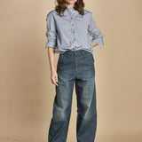 camicia a righe con colo guru. CHE0185 BLE5825W soeur 