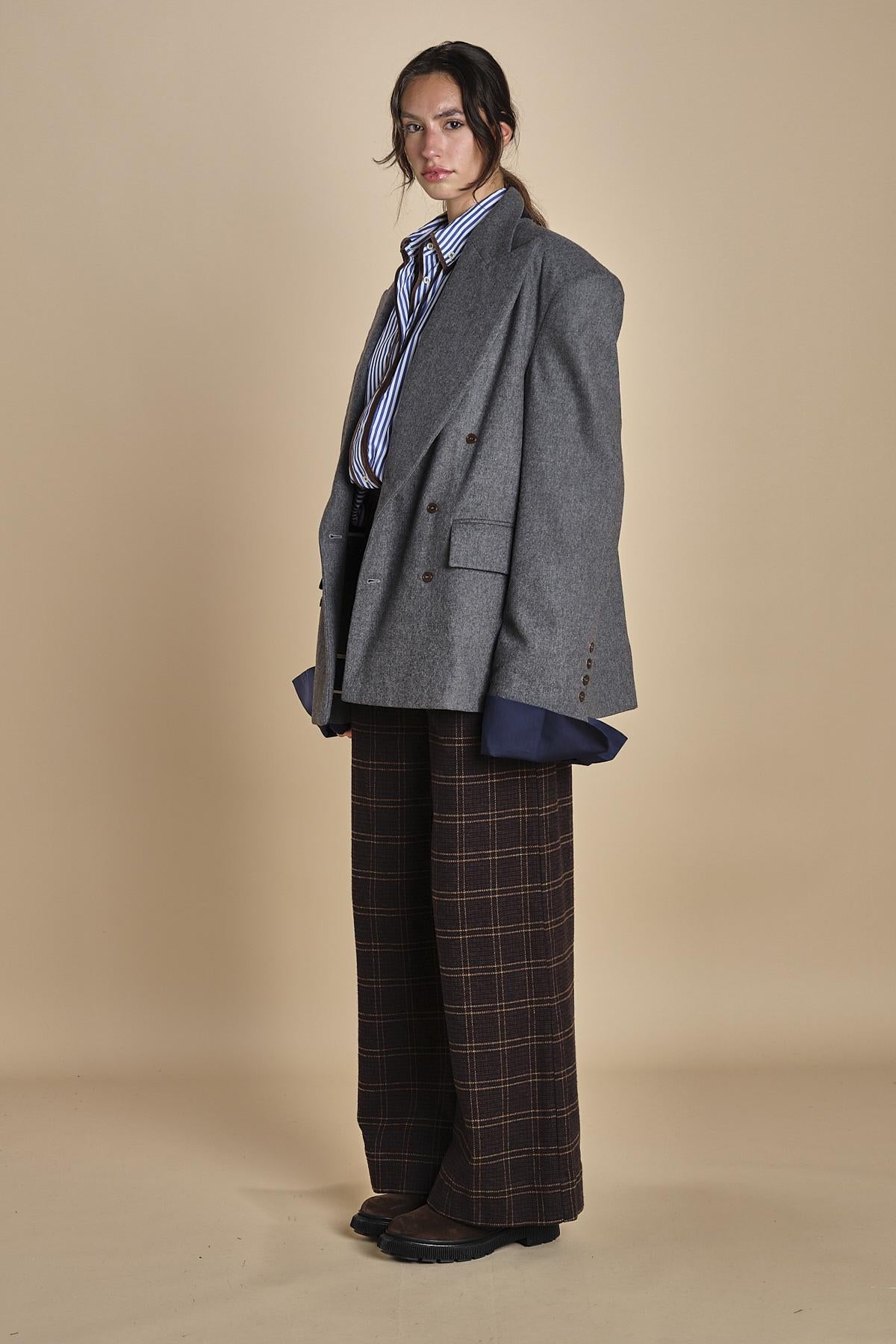 OLLY blazer doppiopetto in flanella over MJD503_A60003 1002 MEDIUM GREY FLANEL jejia 