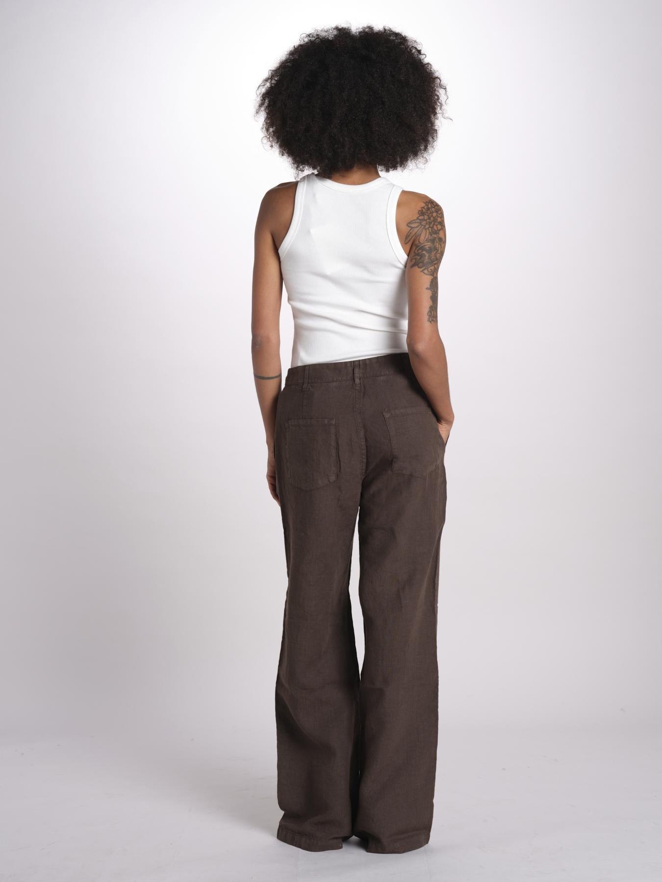 pantalone diritto in lino ERICA STRUCTURELINEN BROWN true avenue 