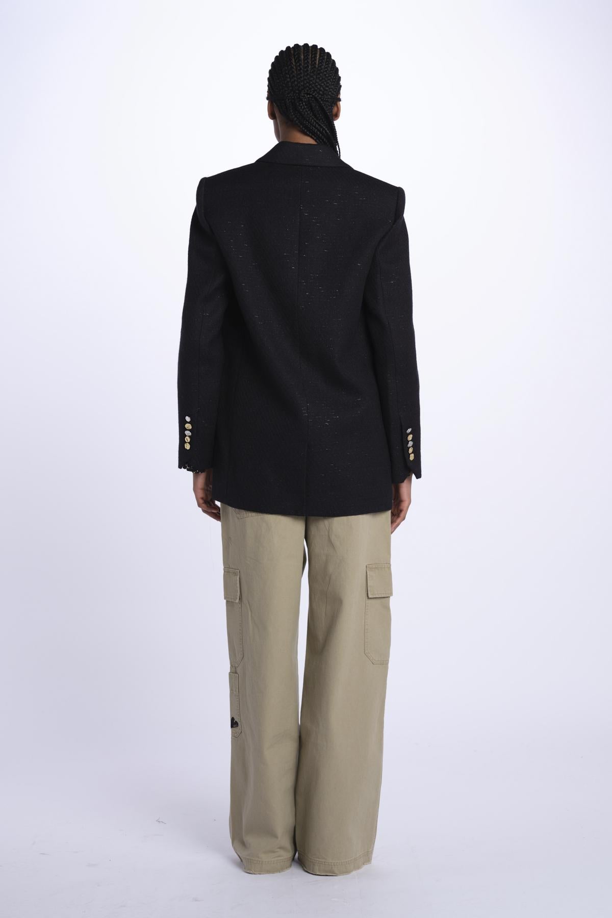 VICKA giacca in tweed lurex con bottoni oro WWBL00838 NERO zadig & voltaire 