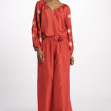 PALAZZO pantaloni in seta  by milaura. BE24252PANT RED ORANGE benaras soleil 