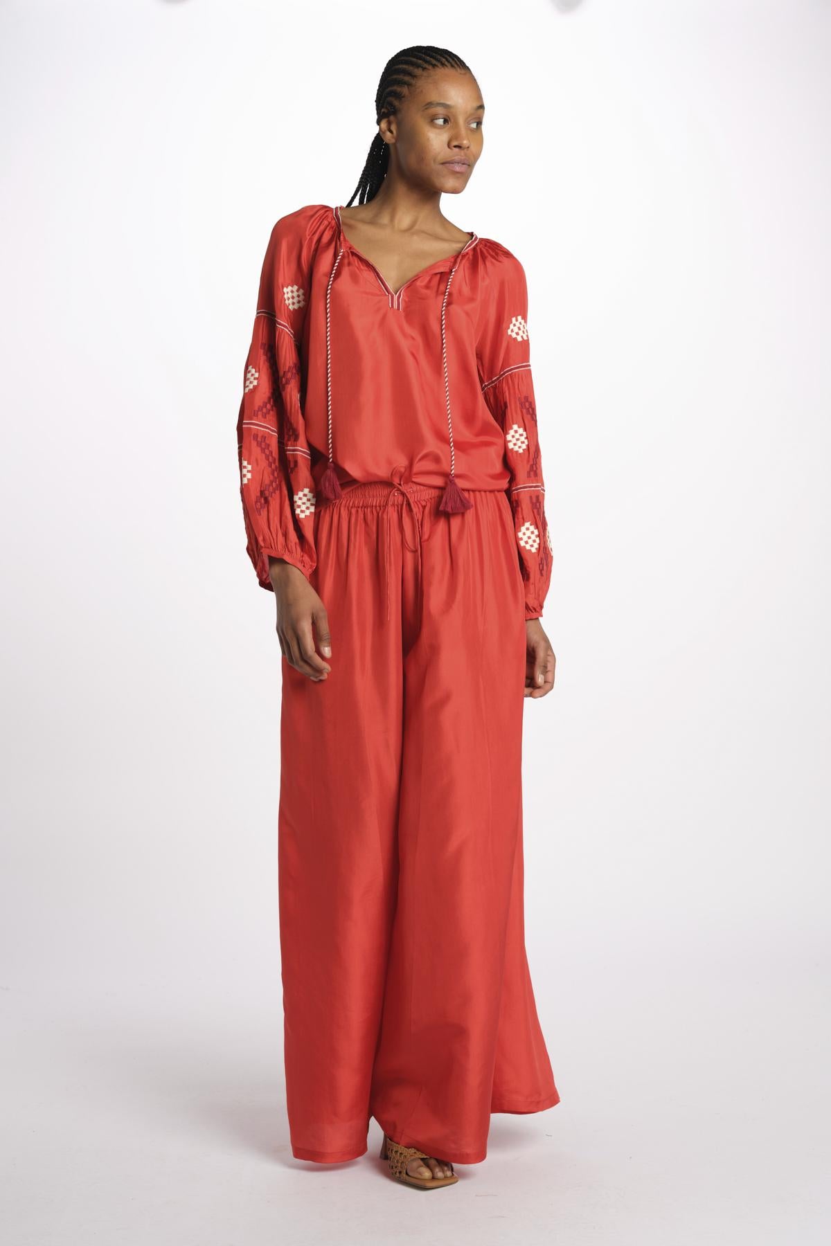 PALAZZO pantaloni in seta  by milaura. BE24252PANT RED ORANGE benaras soleil 