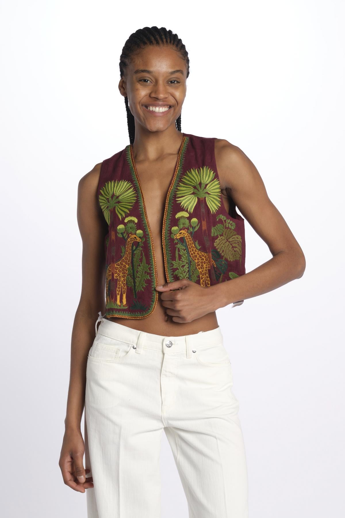 GIRAFFE GILET by milaura. BE24866 BURGUNDY benaras soleil 
