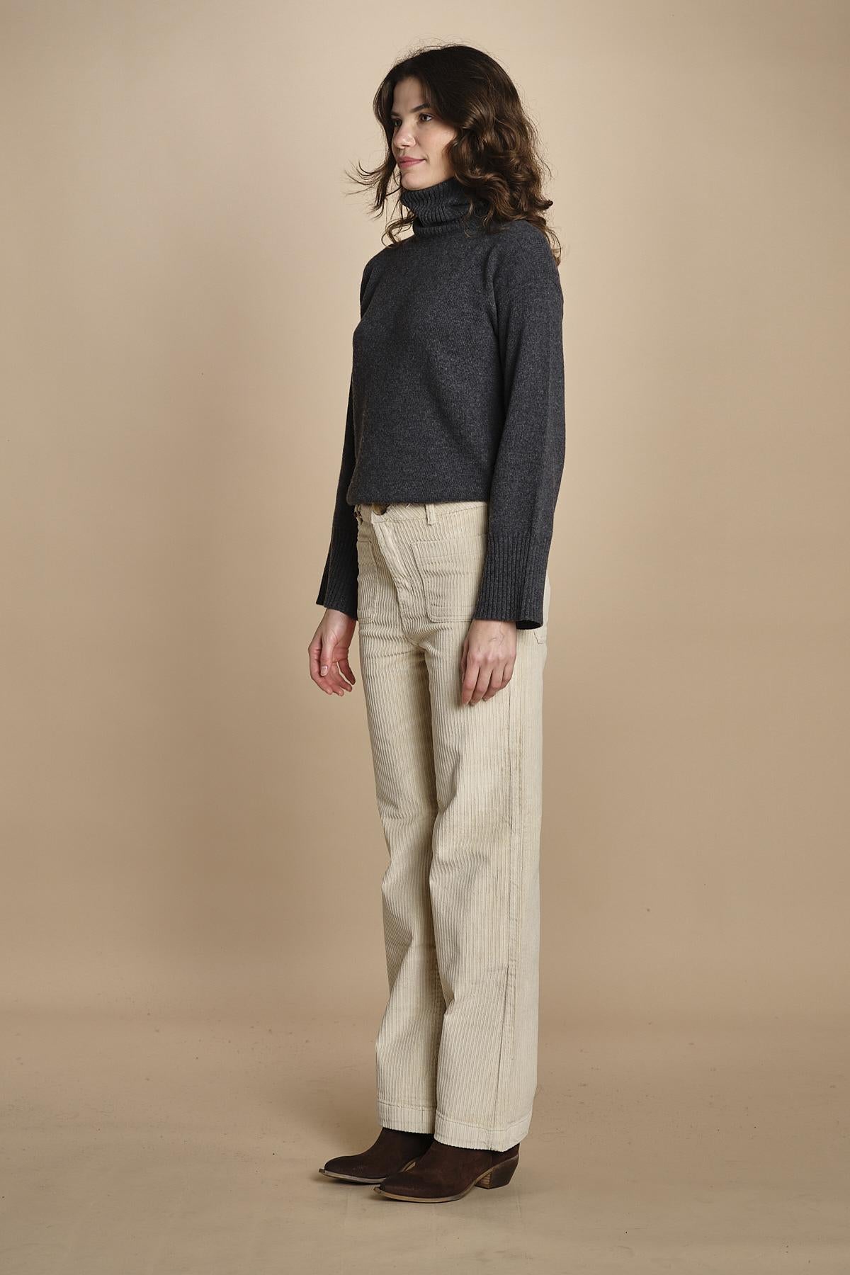 pantalone a zampa con taschine FAUVE WX BEIGE fam 