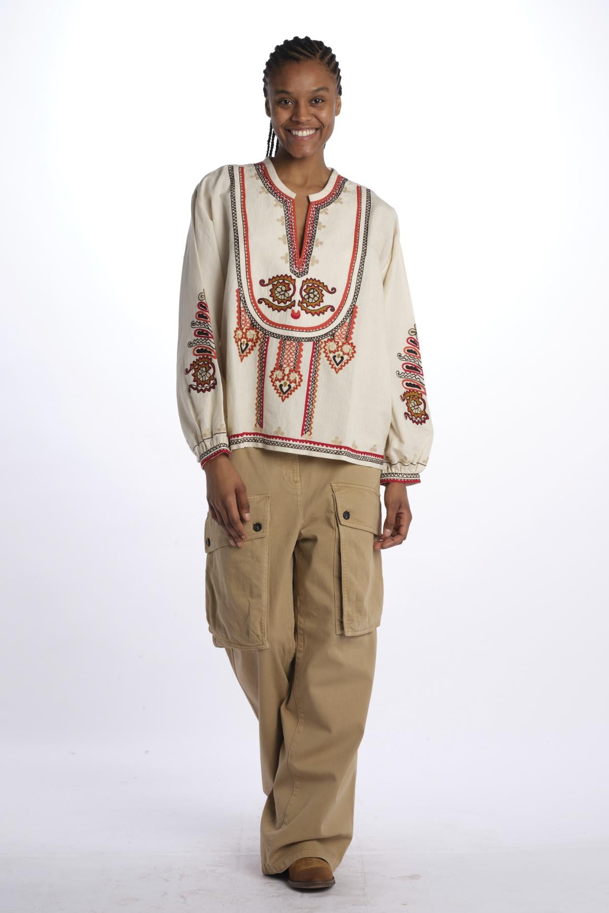 Camicia CINTHYA con ricamo plastron CINTHYA OFFWHITE fortela 