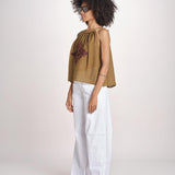 top ricamo greche BE25204 KHAKI WINE benaras soleil 