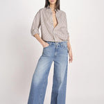 camicia a righe 16T524CO253 P158 BROWN ECRU ines de la fressange 