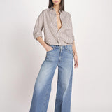camicia a righe 16T524CO253 P158 BROWN ECRU ines de la fressange 