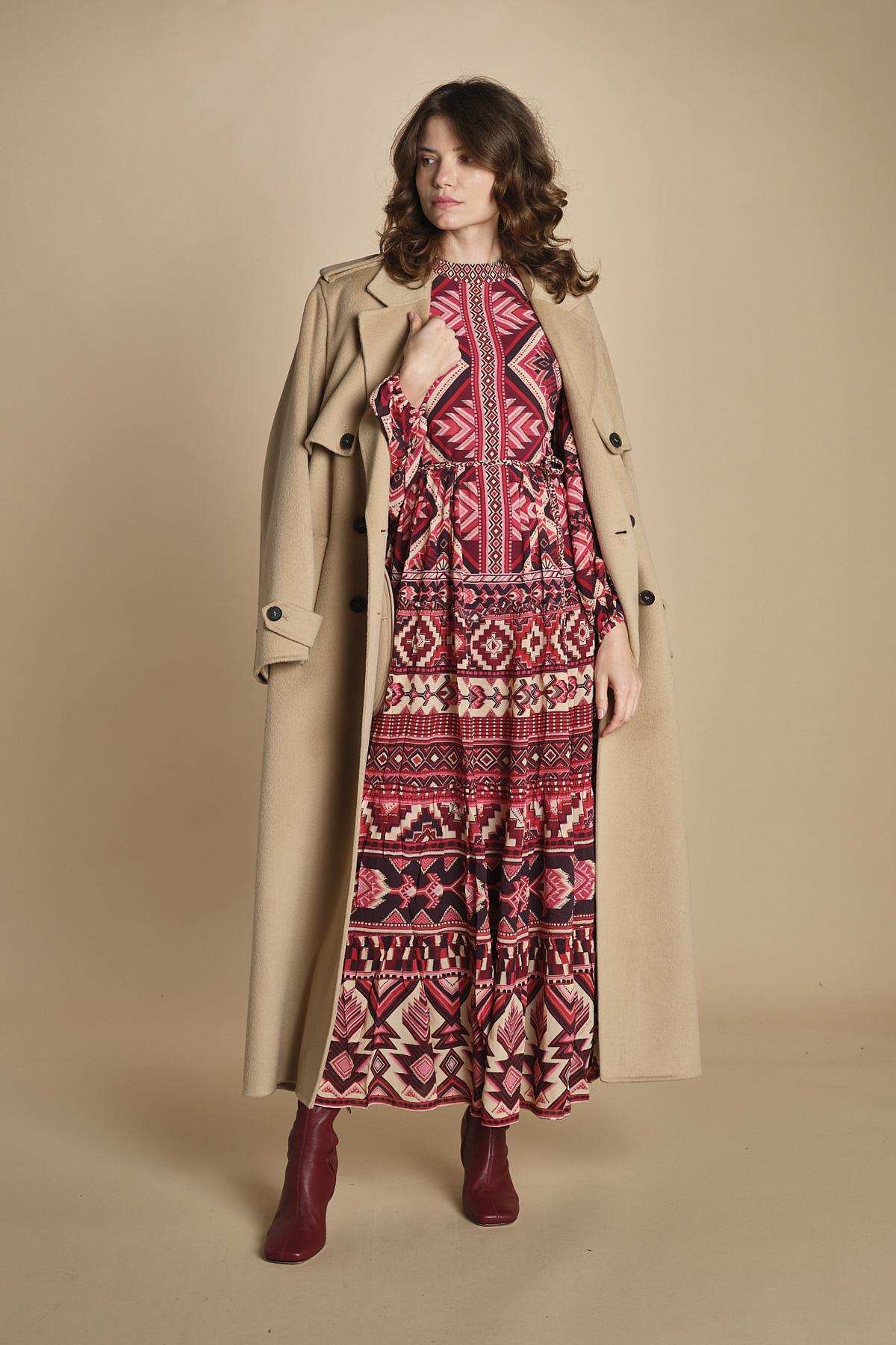 abito lungo con stampa geometrica GRAPHIC AINIKA 339938 RED farm rio 