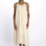 PALOMA abito lungo con balze e spalline sottili PALOM SAND laraethnics 