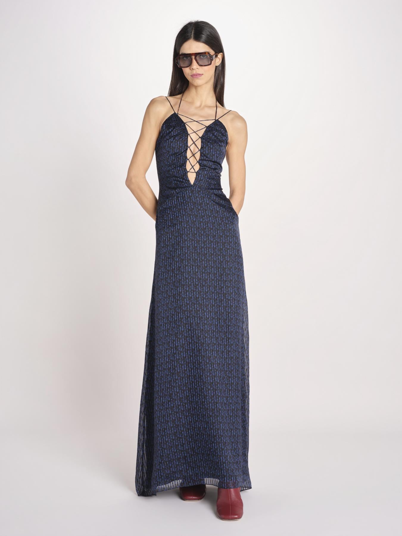 abito lungo in seta con scollo profondo e spalline sottili KAL0102 TEO284 kristina ti 