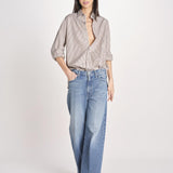camicia a righe 16T524CO253 P158 BROWN ECRU ines de la fressange 
