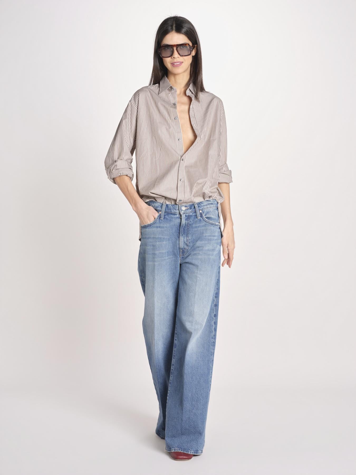 camicia a righe 16T524CO253 P158 BROWN ECRU ines de la fressange 