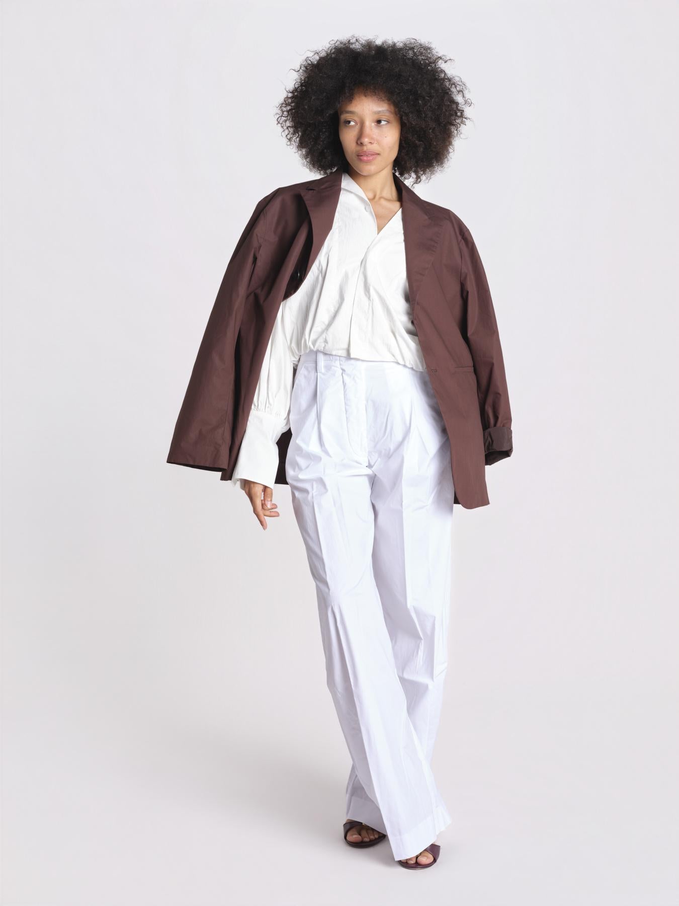 pantalone over con pinces in popeline BILLIE 3111 T0160 WHITE T0001 the latest 