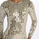 RIALTA abito lungo paillette grande SS24 9178 CHAMPAGNE retrofete 