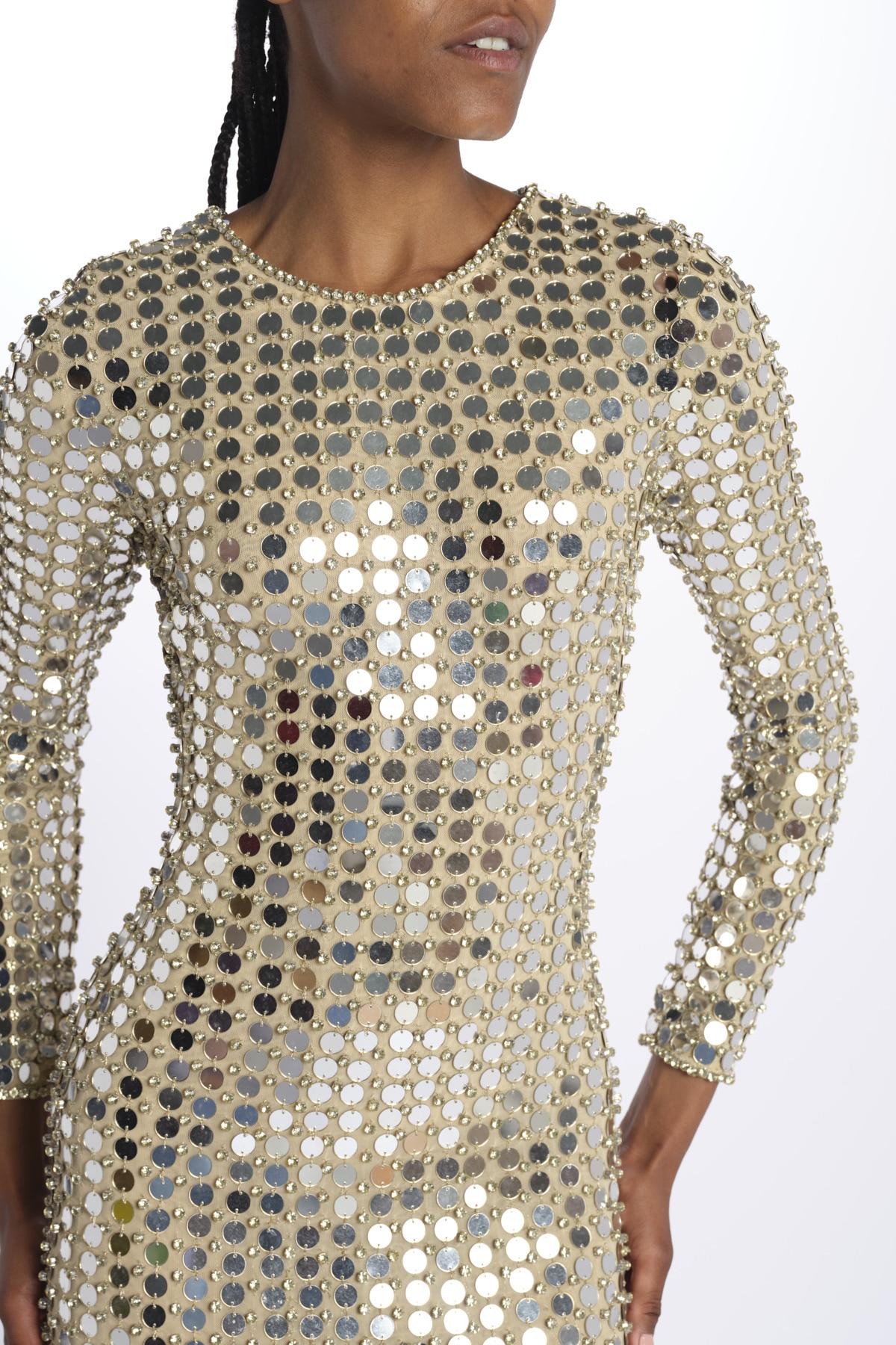 RIALTA abito lungo paillette grande SS24 9178 CHAMPAGNE retrofete 