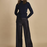 pantalone a vita bassa con elastico in lana e seta. ASTRID STR02 NAVY nine in the morning 