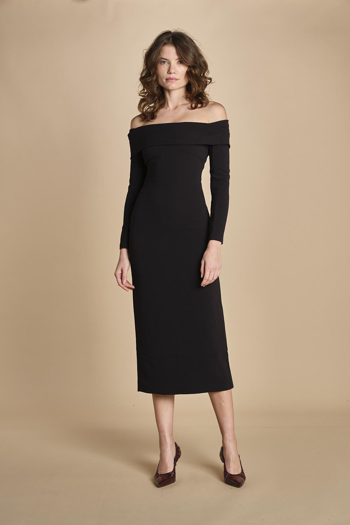 tubino manica lunga con spalle scoperte YUNI BLACK solace 
