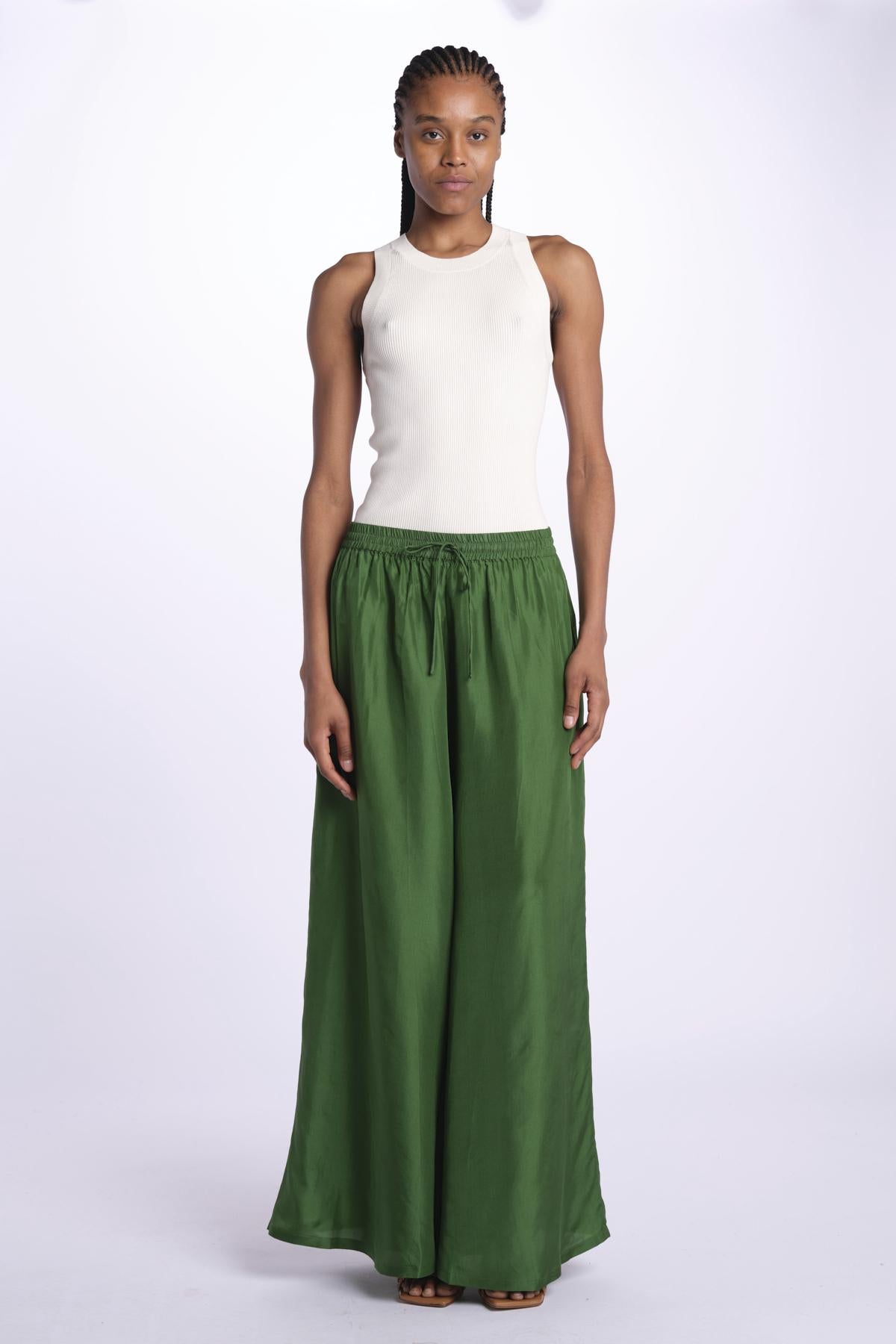 PALAZZO pantaloni in seta  by milaura. BE24252PANT GREEN benaras soleil 