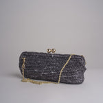 clutch lunga in paglia CORA CROCHET W11 NERO via mail bag 