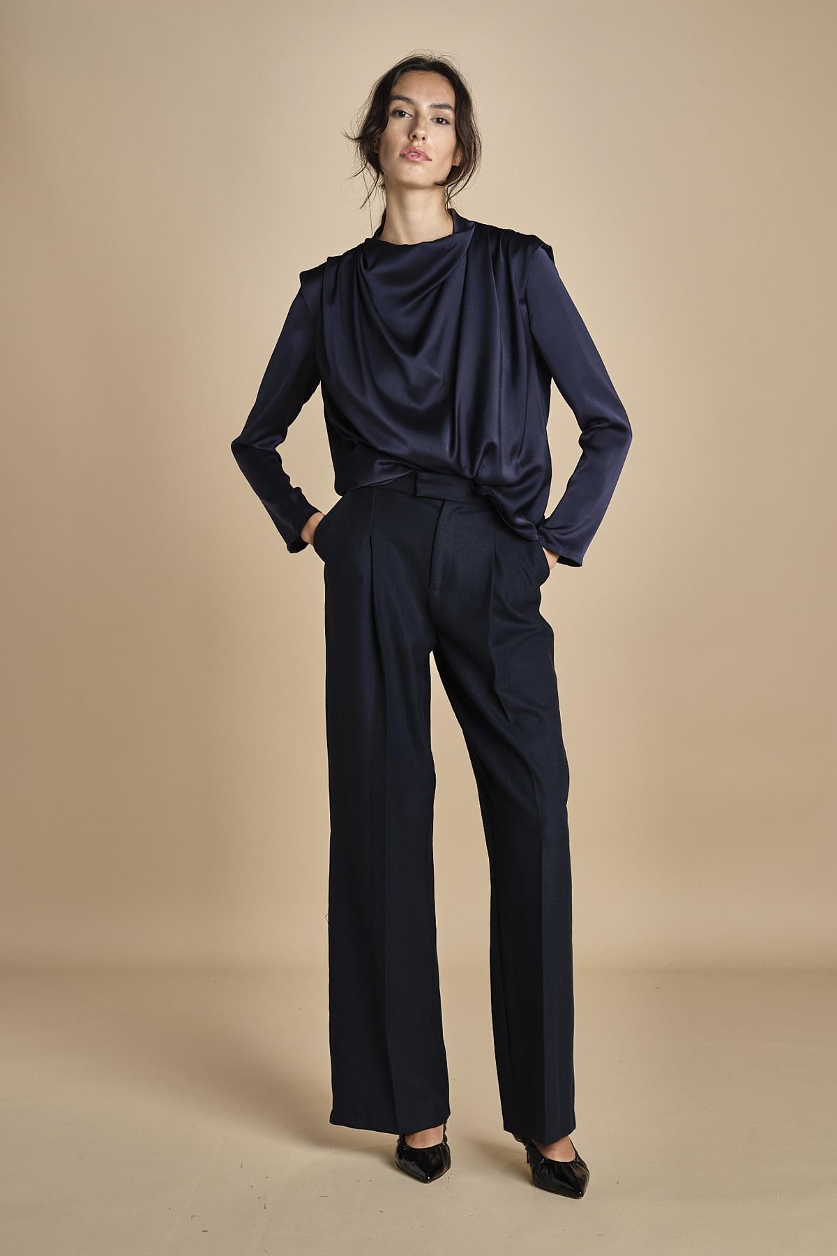 TULLAH camicia con drappeggio F25-142 292 MIDNIGHT oscar 