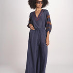 pantalone in seta over BE25252 NAVY benaras soleil 