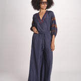 pantalone in seta over BE25252 NAVY benaras soleil 