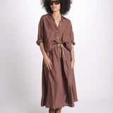 camicia in lino con coulisse LEILA SOFTLINEN BROWN true avenue 