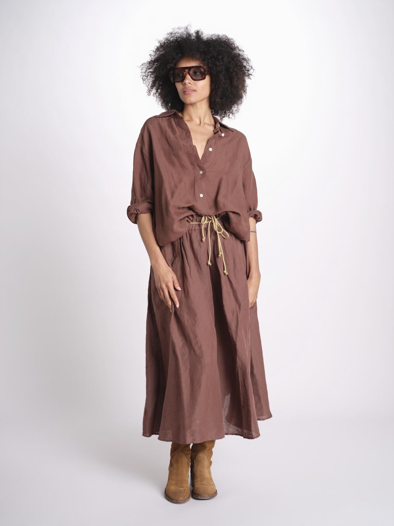 camicia in lino con coulisse LEILA SOFTLINEN BROWN true avenue 