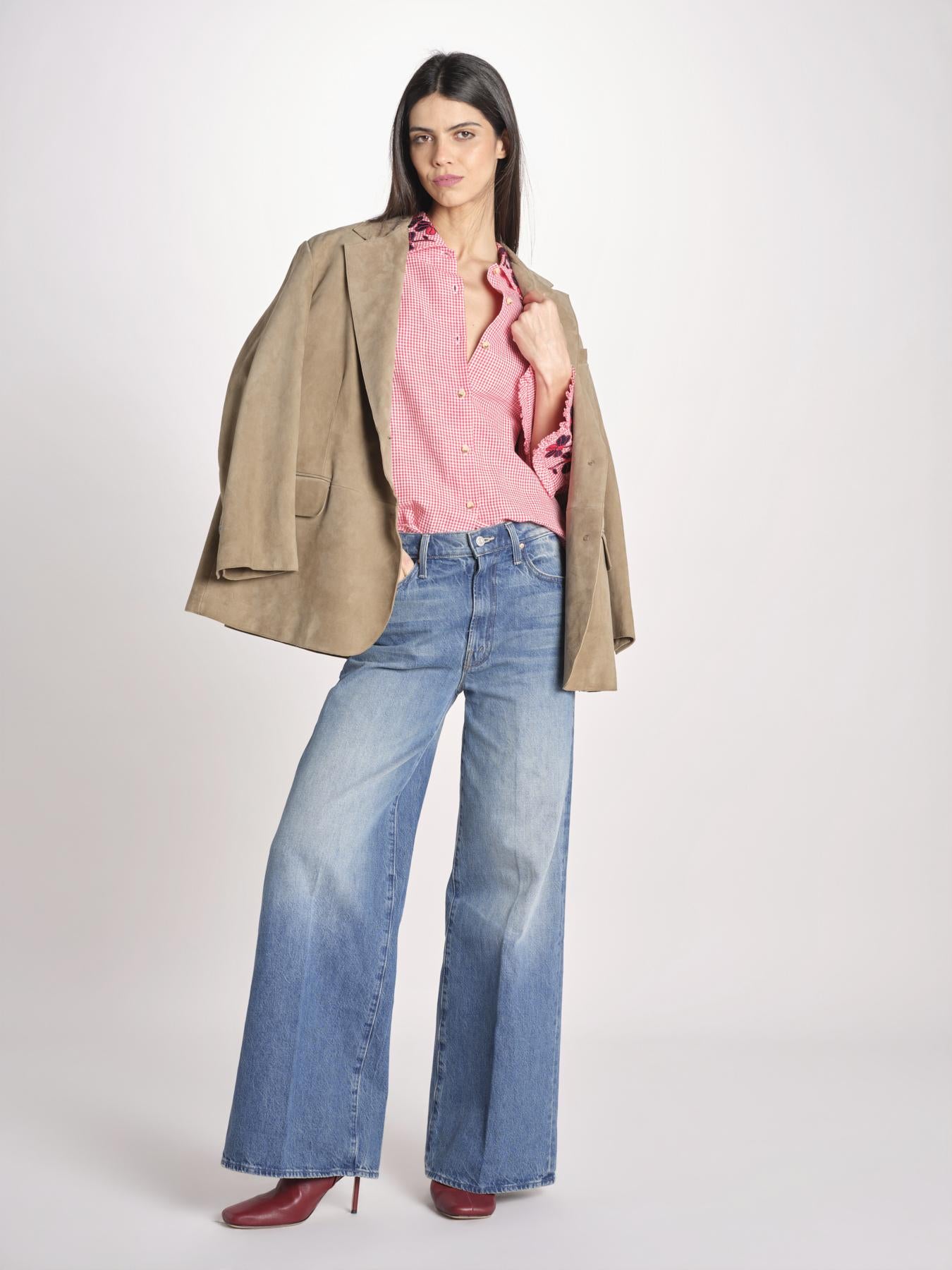 camicia in tessuto pesante collo e polsi ricamato ALVINA RED CHECKS jupe by jackie 
