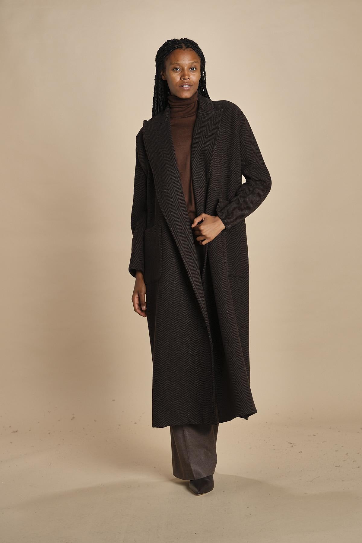 cappotto lungo in cachemire spinato T5955 MORO dusan 
