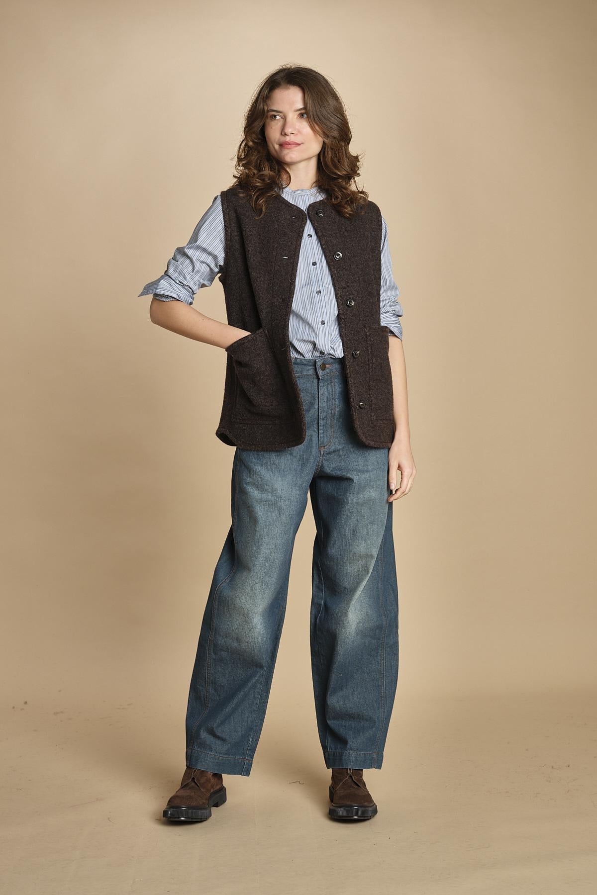 camicia a righe con colo guru. CHE0185 BLE5825W soeur 