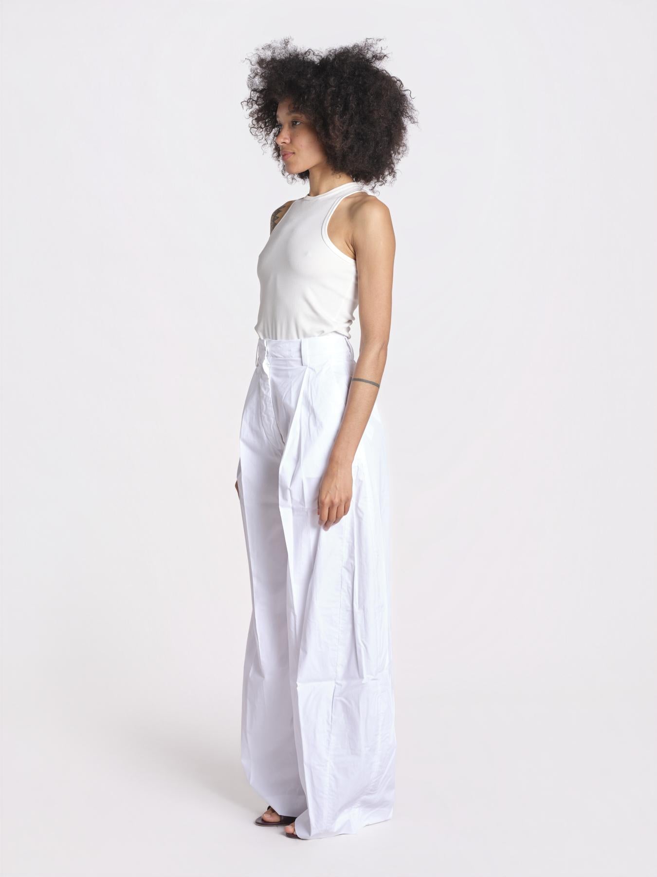 pantalone over con pinces in popeline BILLIE 3111 T0160 WHITE T0001 the latest 