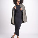 abito midi asimmetrico con manica lunga YARA DEEP BLACK amazuìn 