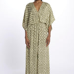 ANTOINETTE abito impero con stampa foglie ANTOINETTE INDIAN KAKI laraethnics 