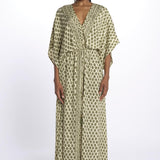 ANTOINETTE abito impero con stampa foglie ANTOINETTE INDIAN KAKI laraethnics 
