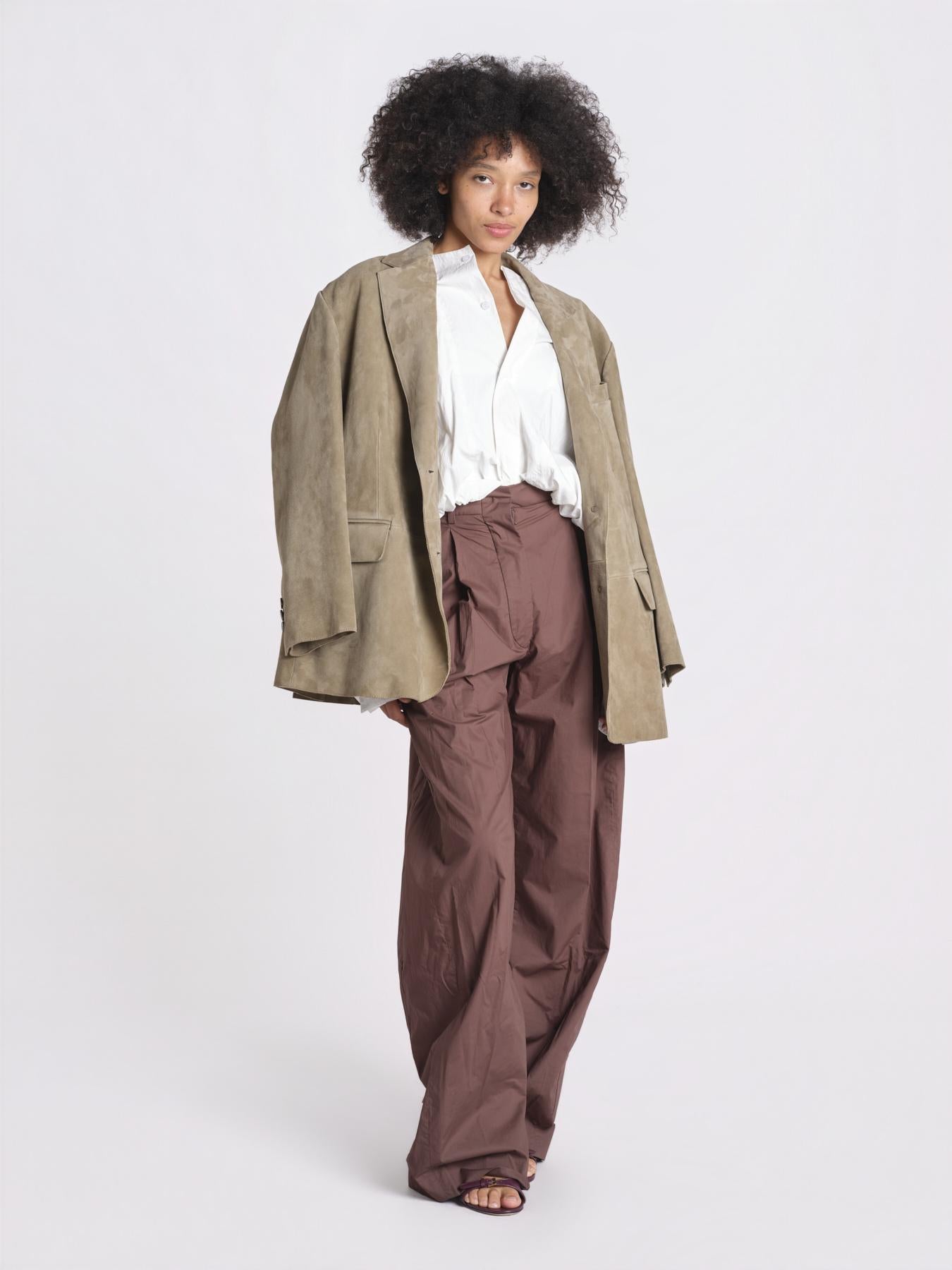 pantalone over con pinces in popeline BILLIE 3111 T0160 BROWN T0215 the latest 