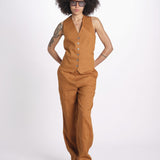 gilet in lino 16V528LI011 P632 CHESTNUT ines de la fressange 