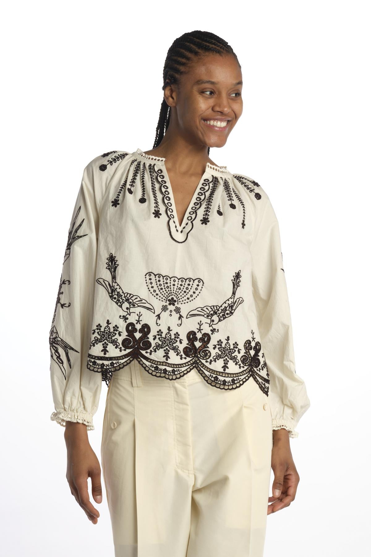 Camicia  KINGSLEY ricamo fiore 091 CREAM sea ny 