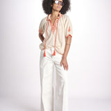 camicia con ricamo uncinetto TALIA 748398 BEIGE ORANGE mabe 