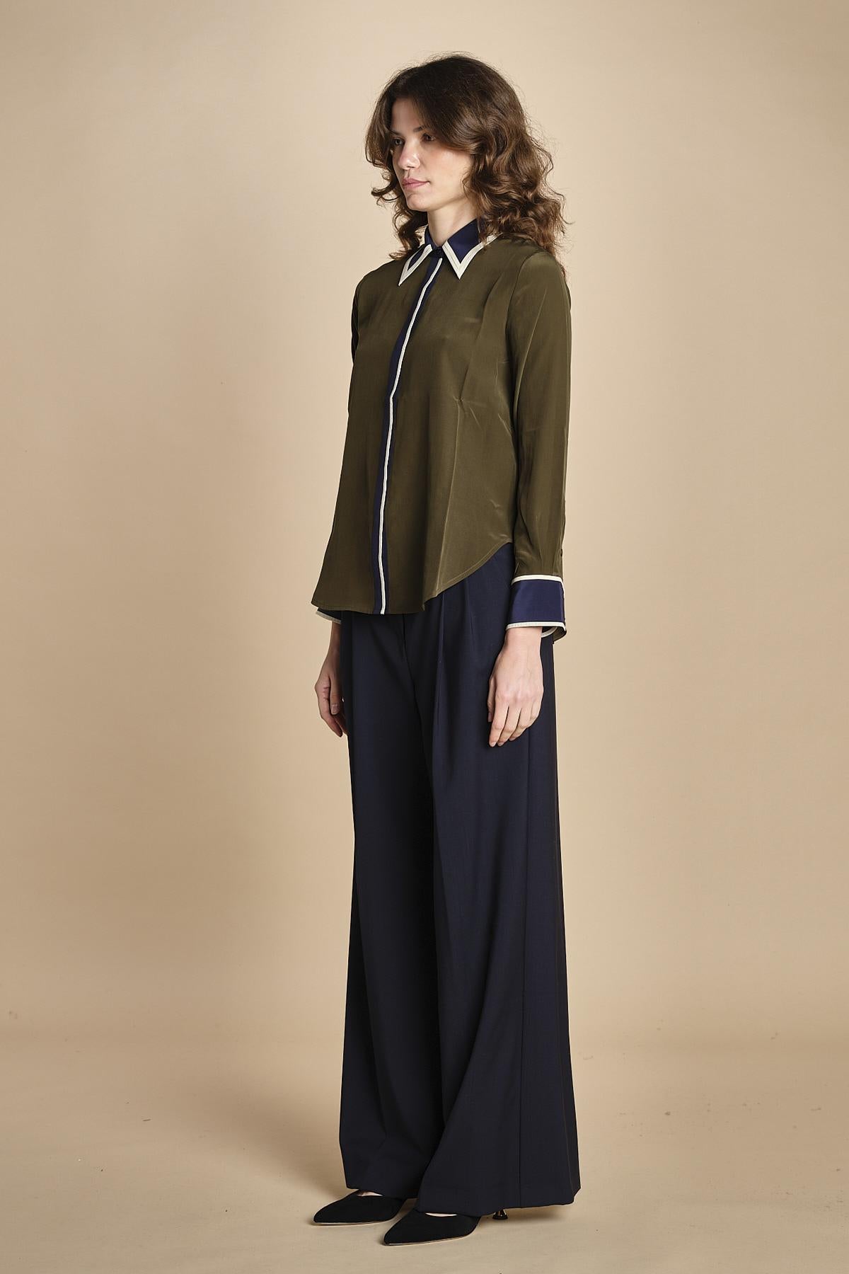 camicia con collo e polsi a contrasto CR_3069T OLIVE bodice 