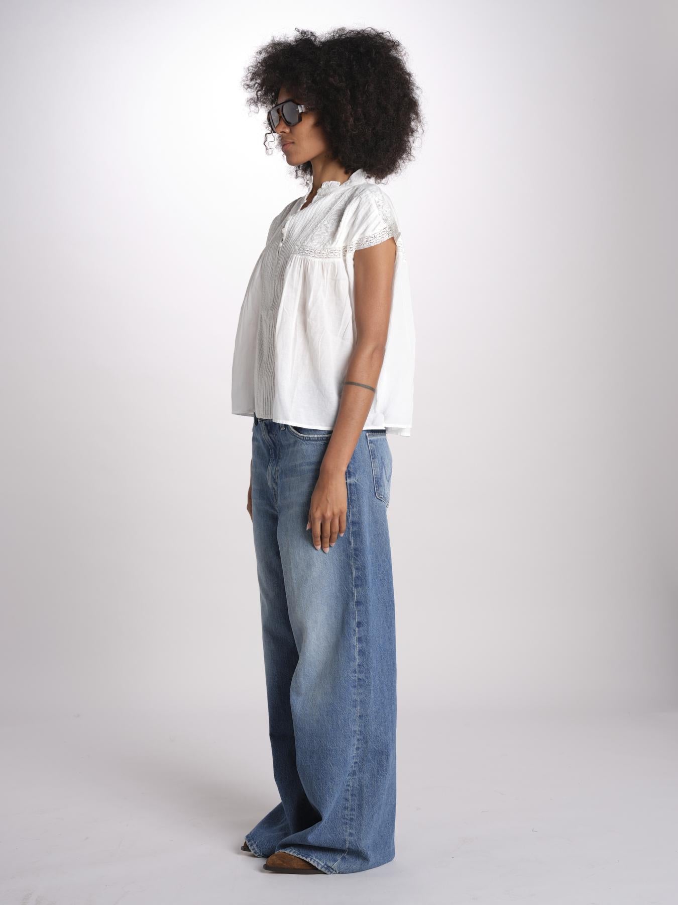 camicia in voille e pizzo con maniche corte GANU 6EVA53-V09890 BLANC vanessa bruno 