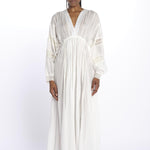 IBIZA maxi abito con scollo e maniche lunghe IBIZA IVOIRE laraethnics 