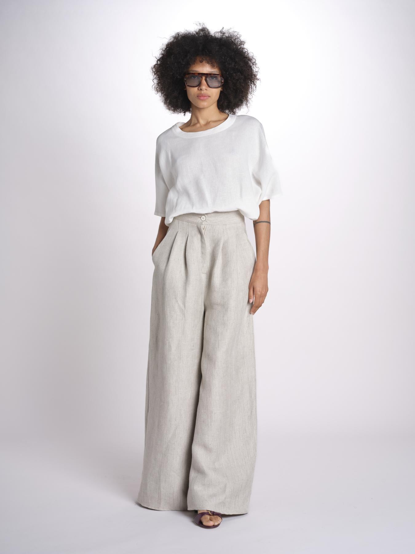 2906L pantaloni in lino spinato U2906L BEIGE dusan 