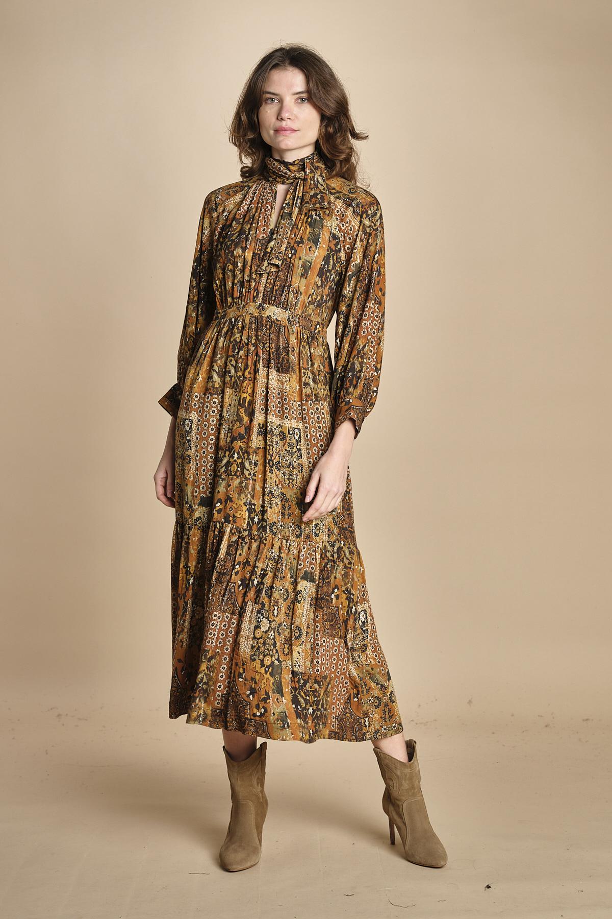 abito midi in etno lurex PIERTA OCRE ba&sh 