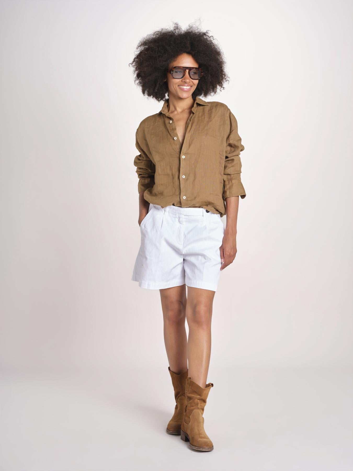 Camicia maschile in lino M012 973 CAPPUCCINO milaura 