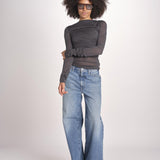top maniche lunghe in tulle TSH0135GAIA BLEU GRIS BLE2625W soeur 