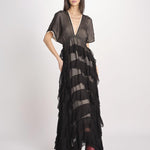 abito lungo a balze CHARLOTTE BLACK ECRU mes demoiselles 