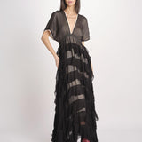 abito lungo a balze CHARLOTTE BLACK ECRU mes demoiselles 
