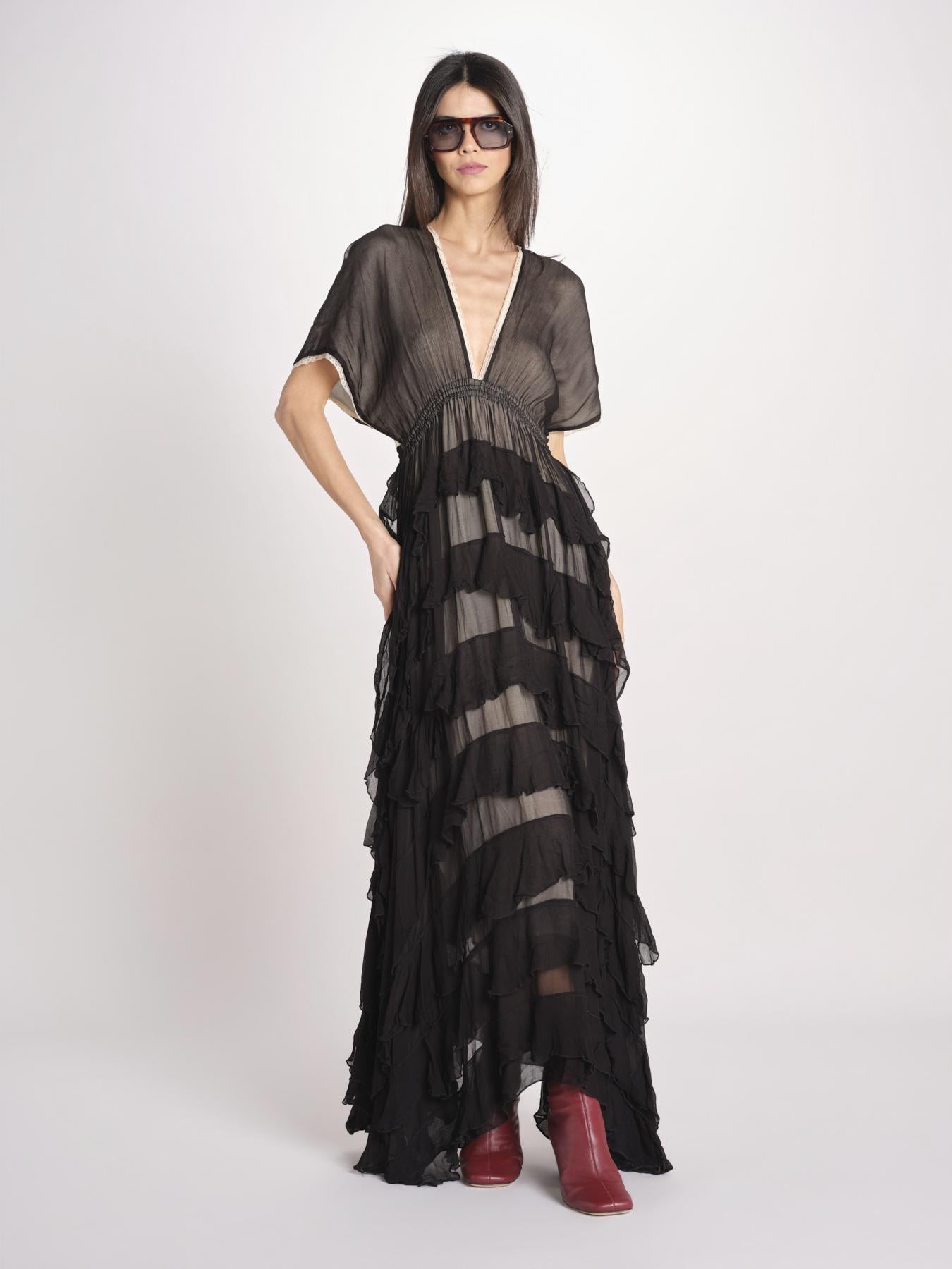 abito lungo a balze CHARLOTTE BLACK ECRU mes demoiselles 